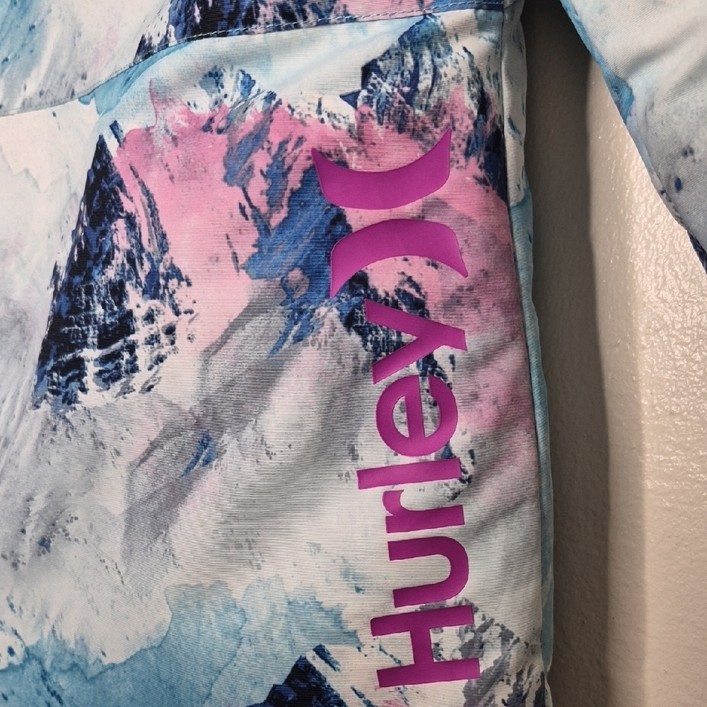 Hurley Blue and Pink Mountain Print Raincoat - Picture 8 of 14